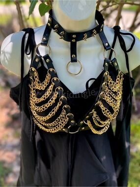 NEW Dolls Kill F is for fairies Dress Goth Chain Harness Chest Goth Punk Choker